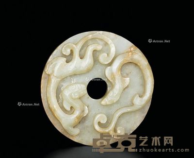 明 青白玉苍龙教子璧 高1.6cm；直径8.6cm