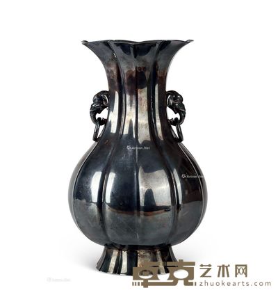 19世纪 银象耳白菜瓶 高24cm；口径12.5cm