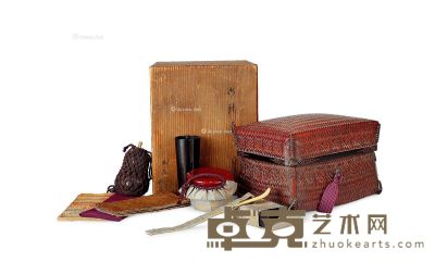 20世纪 竹编香道盒 （一组五件） 长20cm；宽15.5cm；高13cm