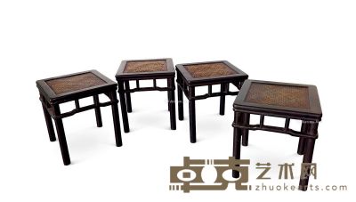 20世纪 红木藤编方椅 （一组四件） 长45cm；宽45cm；高50cm