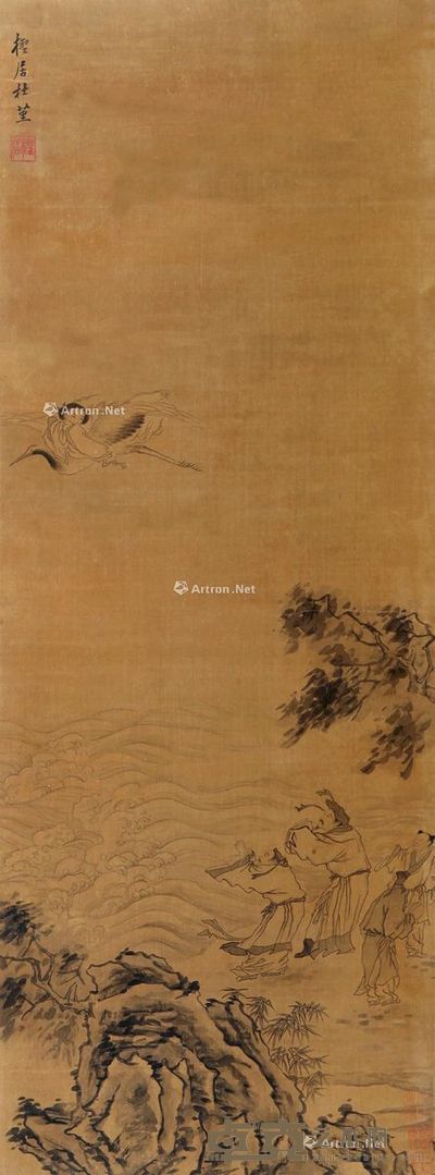 杜堇 山水人物 114×42cm