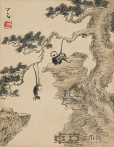 溥儒 松猿图 29×22.5cm