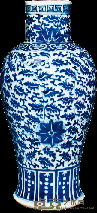清代　　青花缠枝纹观音瓶 高：42cm