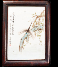 民国　蜻蜓瓷板画　李明亮款