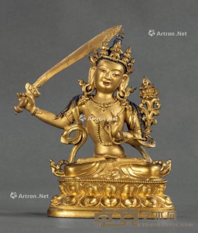 十七世纪 文殊菩萨 铜鎏金 16.5cm