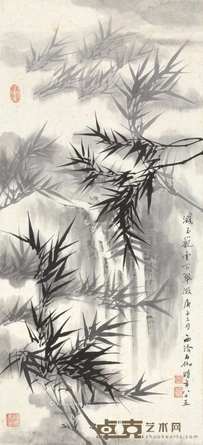 申石伽 溅玉笼云下翠微 102×46cm