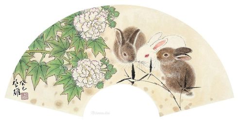 方楚雄 花卉三兔