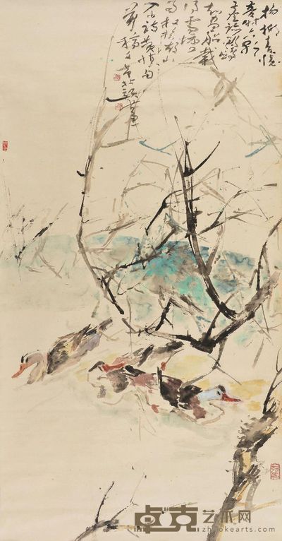 陈文希 垂柳水禽 130×67cm