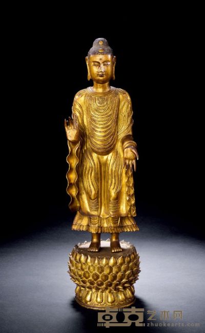 明中期 铜鎏金旃檀佛立像 高40.3cm