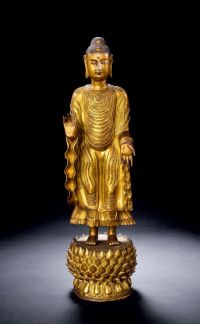 明中期 铜鎏金旃檀佛立像