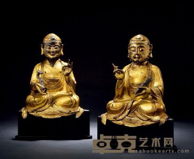 元末明初 铜鎏金文殊菩萨及菩贤菩萨 文殊高20.2cm；普贤高20.7cm