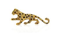 卡地亚设计 钻石配祖母绿及黑玛瑙“猎豹”造型胸针