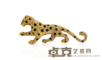 卡地亚设计 钻石配祖母绿及黑玛瑙“猎豹”造型胸针 --
