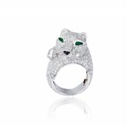 卡地亚设计 钻石配祖母绿及黑玛瑙“猎豹”造型戒指