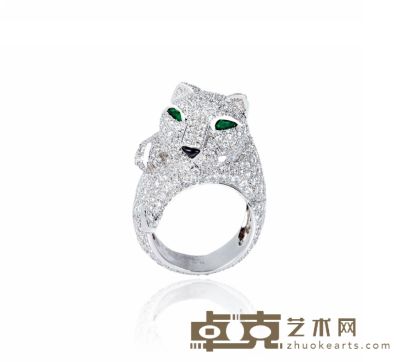 卡地亚设计 钻石配祖母绿及黑玛瑙“猎豹”造型戒指 --