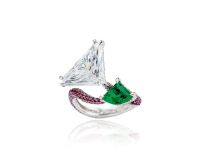 Michael Yousouffian 设计 3.18克拉钻石及祖母绿配红宝石戒指