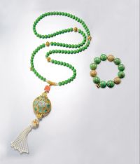 Sukhothai金镶嵌绿色绿松石珠链及手链珠宝套装