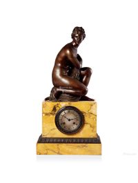 约19世纪中期 法国 大理石青铜人物雕塑钟