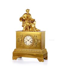 约19世纪 法国 铜鎏金人物座钟
