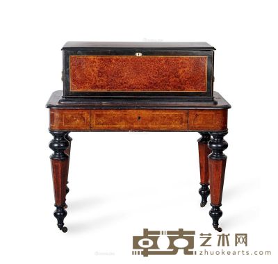 约19世纪 瑞士 三音筒十八区木质音乐盒 音乐盒91×44×33cm、桌台105×58×76cm