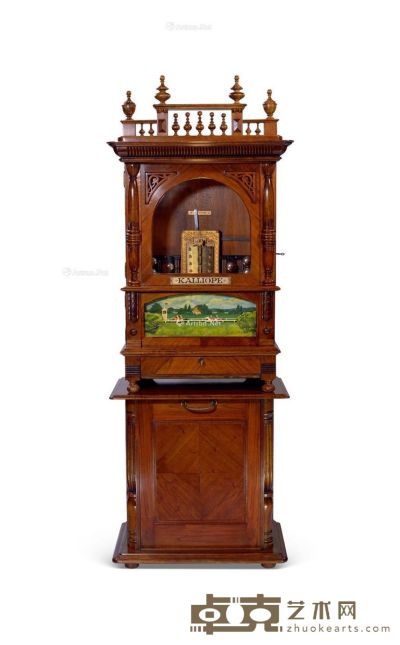 约19世纪末 德国 莱比锡投币式赛马动偶木质音乐盒 84×45×230cm
