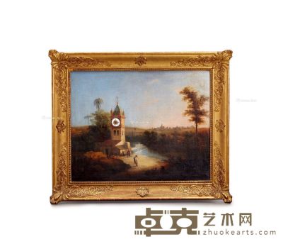 约19世纪 法国 油画音乐钟 103×87cm