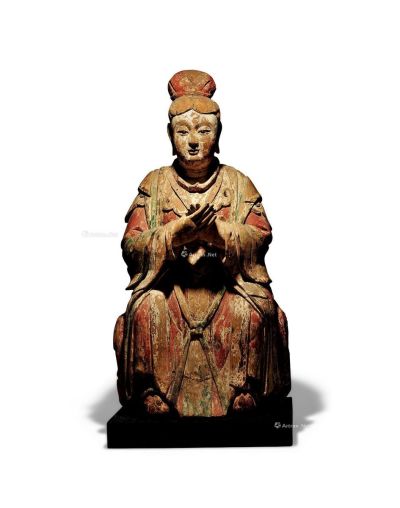明 木雕彩绘西王母像