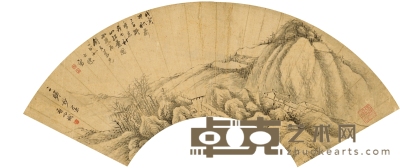 1698年作 拟董其昌山水 扇页 水墨绢本 52×16cm
