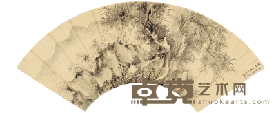 1702年作 云山古木图 扇页 水墨纸本 53×17cm
