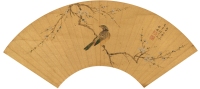 1368年作 梅花彩禽图 扇页 泥金纸本