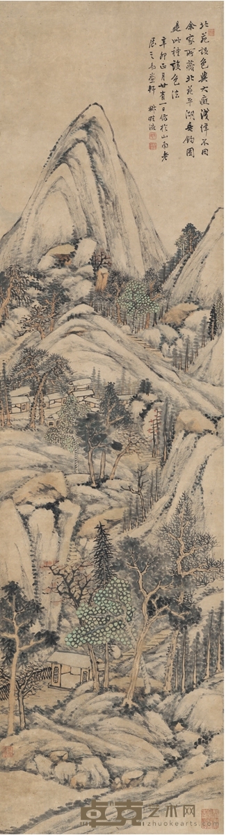 1831年作 林屋冈峦图 立轴 设色纸本 175×47.5cm