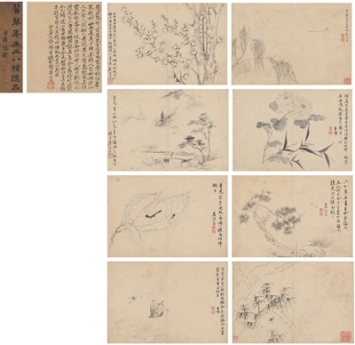 杂画小品册 册页 (画八页,跋一页) 水墨纸本