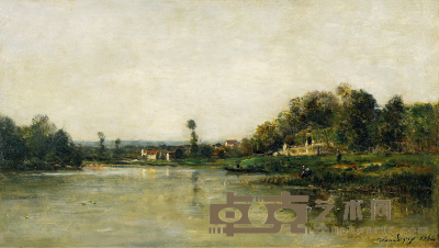 1864年作 瓦兹湖畔 木板 油画 22.2×39.4cm