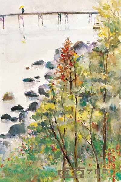 梁锡鸿 1934年作 日本上部桥上 37×25cm