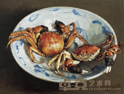 陆琦     2001年作 螃蟹与碗 39×52cm