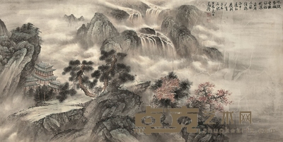 山水楼阁 68×136cm