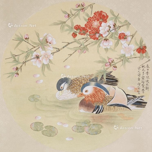 陈之佛     桃花鸳鸯图
