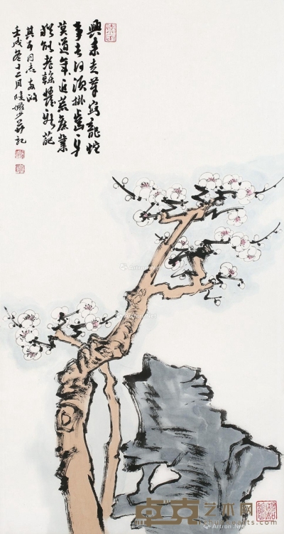 陆俨少     壬戌（1982）年作 梅石图 84×44cm