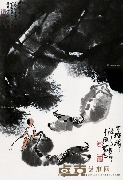 李可染     甲子（1984）年作 古榕归渡 68×46cm