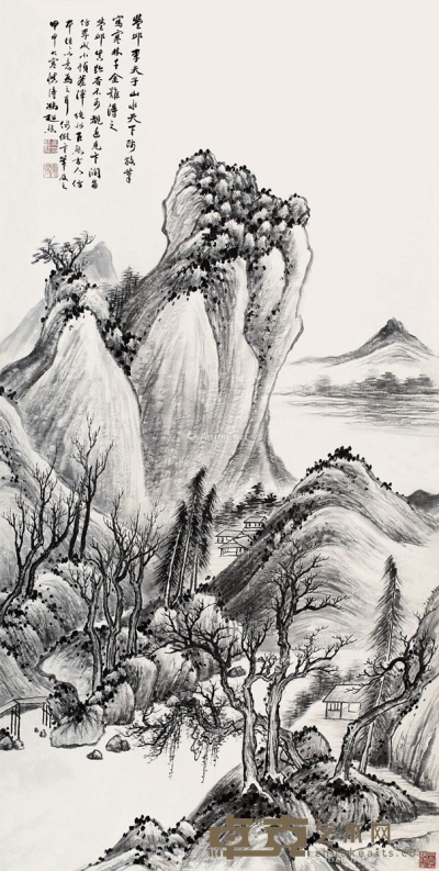 冯超然     甲申（1944）年作 寒林山居 106×52cm