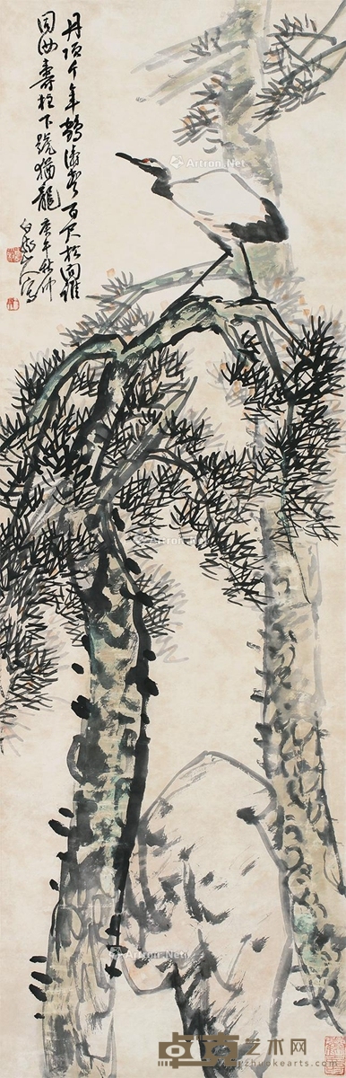 王震     庚午（1930）年作 鹤寿 102×32cm