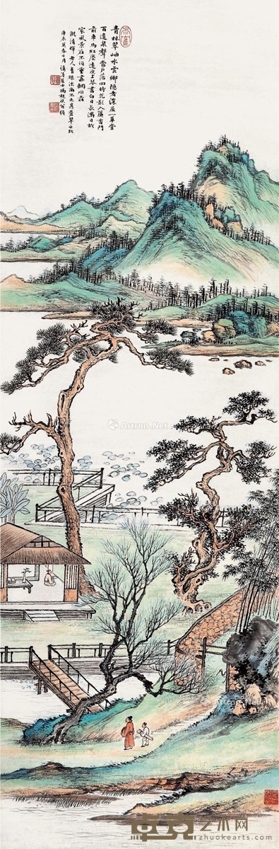 冯超然庚辰（1940）年作湖阁幽居 126×41cm