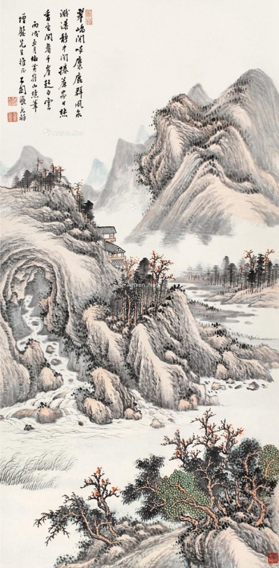 张石园丙戌（1946）年作高阁观山