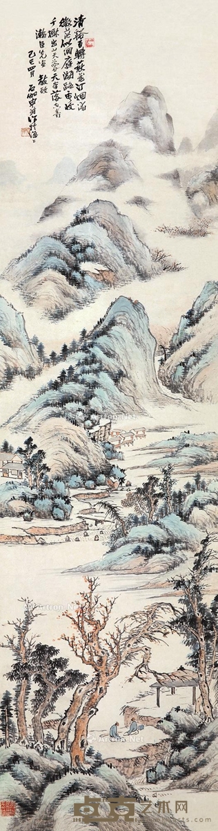 申石伽己巳（1989）年作石台品景 143×38cm