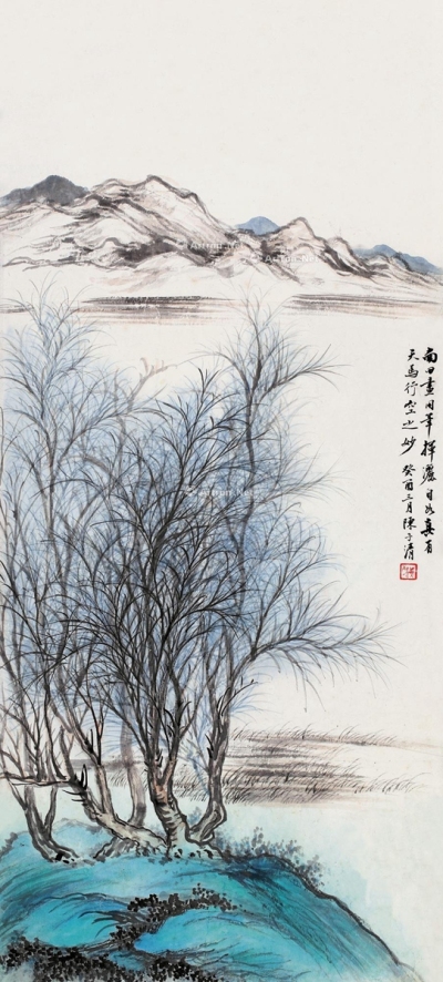 陈子清     癸酉（1933）年作 疏树远山