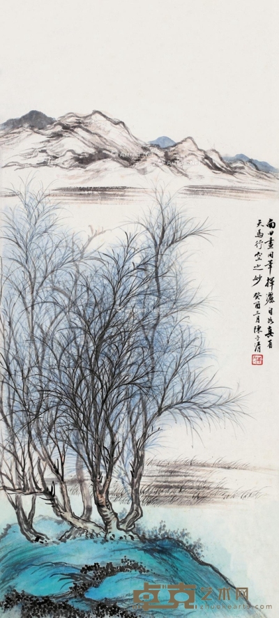 陈子清     癸酉（1933）年作 疏树远山 80×36cm?