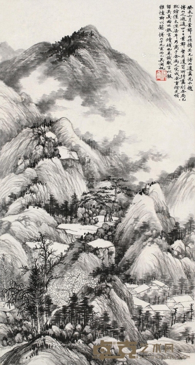 吴湖帆     癸未（1943）年作 疏树烟壑 73×38cm?