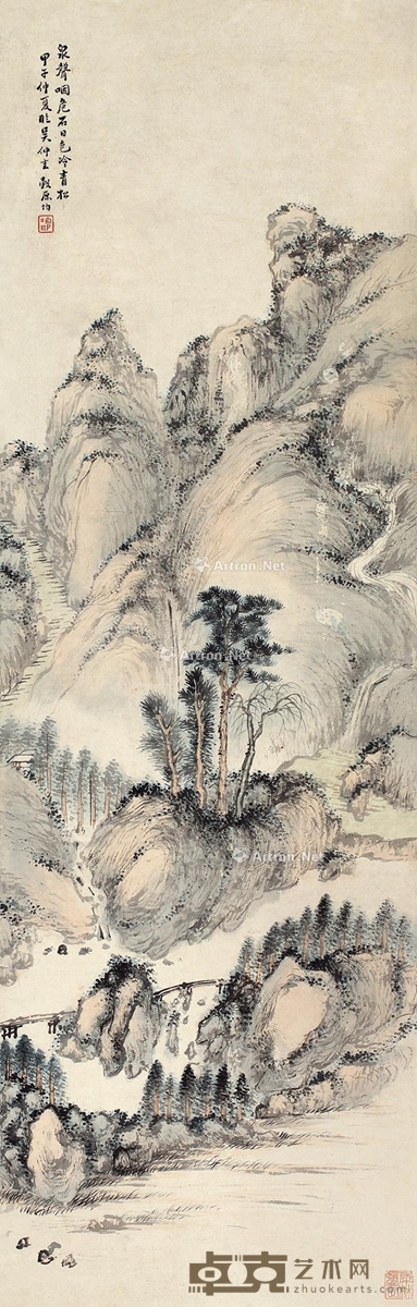 黄均（古）     甲子（1804）年作 高山流水 90×28cm