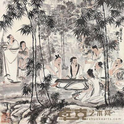 刘旦宅     竹林雅趣 69×69cm