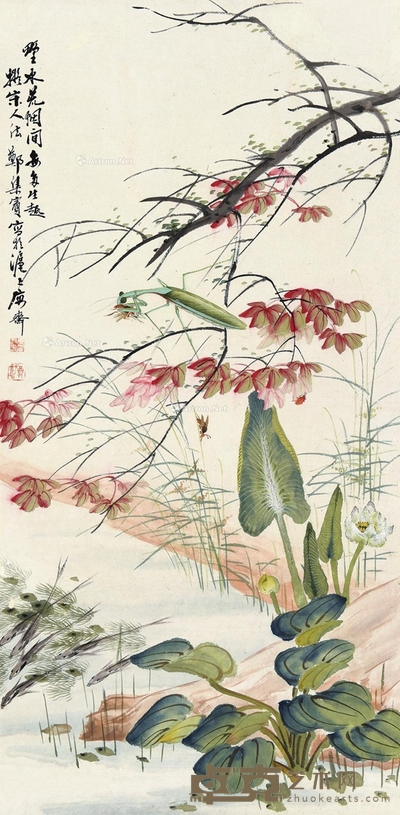 生趣盎然 立轴 设色纸本 67×33cm